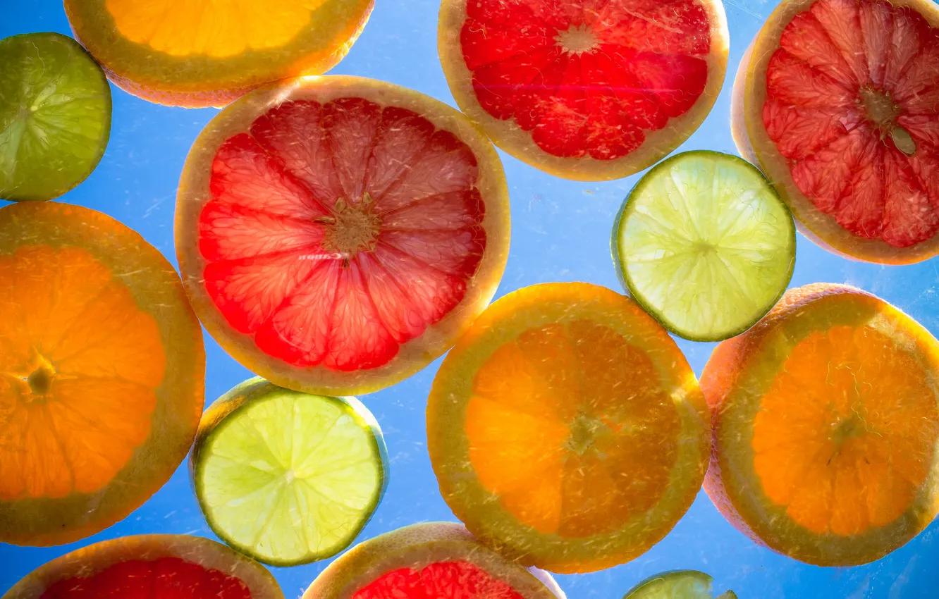 Photo wallpaper lemon, orange, ring, slice, citrus, grapefruit