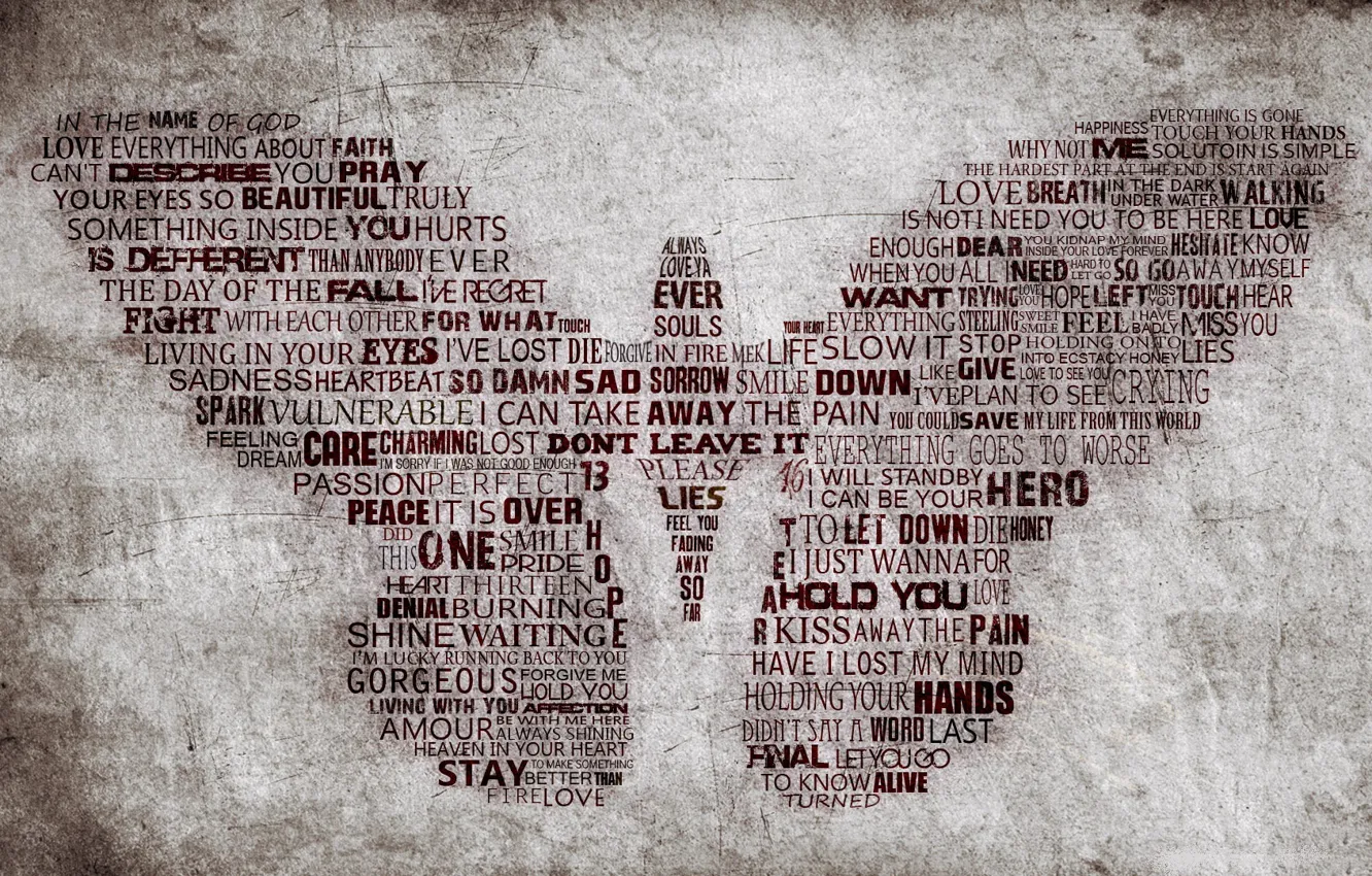 Photo wallpaper wall, butterfly, wings, words