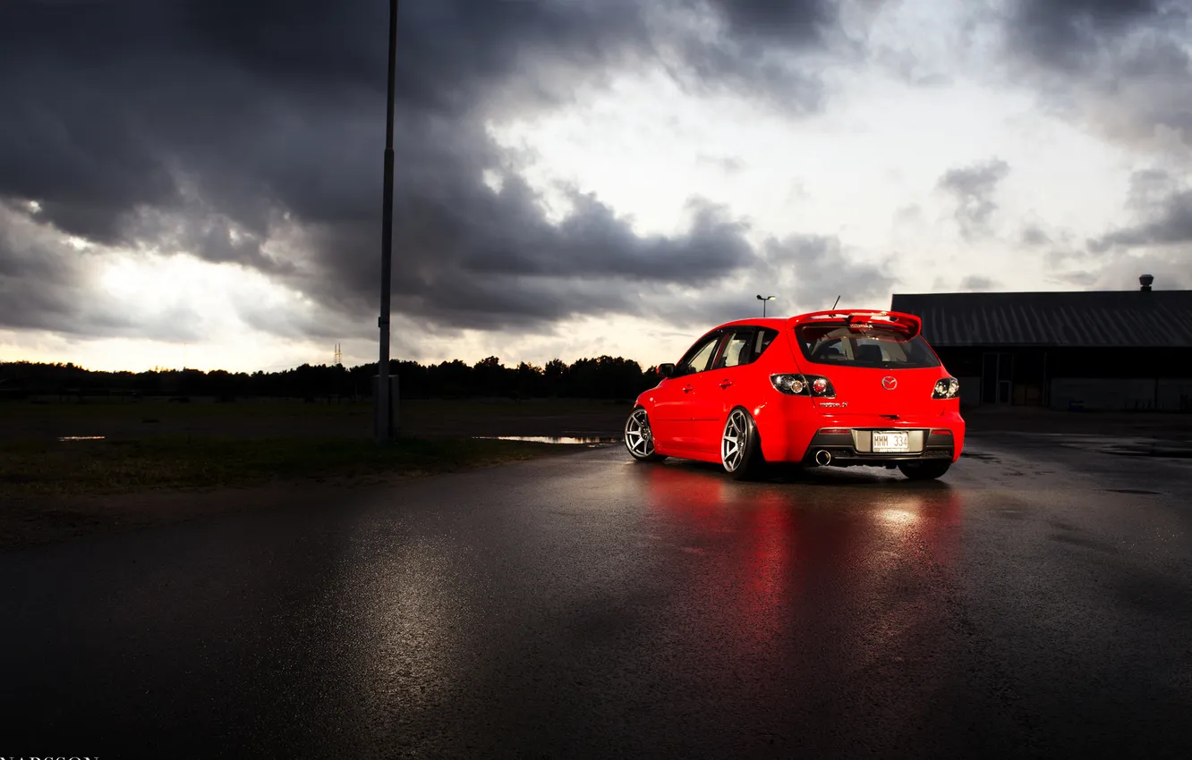 Photo wallpaper red, Mazda, speed