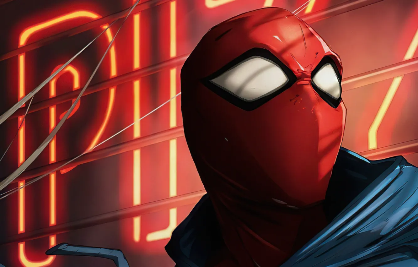 Photo wallpaper web, neon, mask, hero, Neon, spider-man, Spider-man, hero