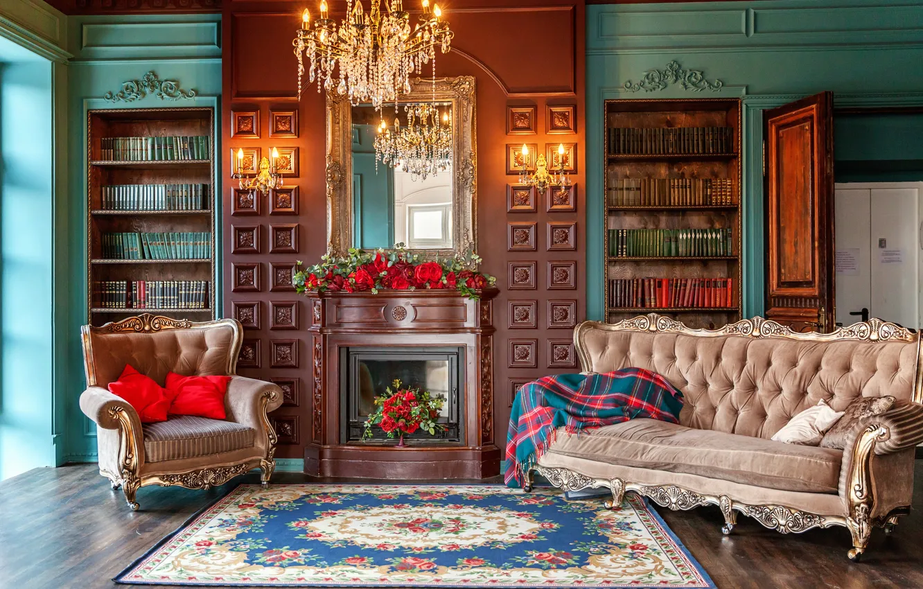 Photo wallpaper house, interior, home, furniture, indoors, library, learning, furnishings