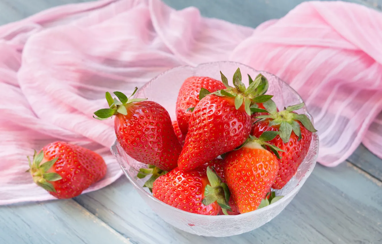 Photo wallpaper glass, red, berries, table, Board, strawberry, fabric, pink