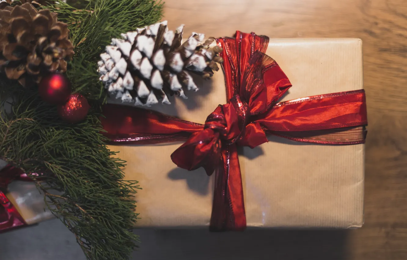 Photo wallpaper holiday, gift, new year, spruce, bumps