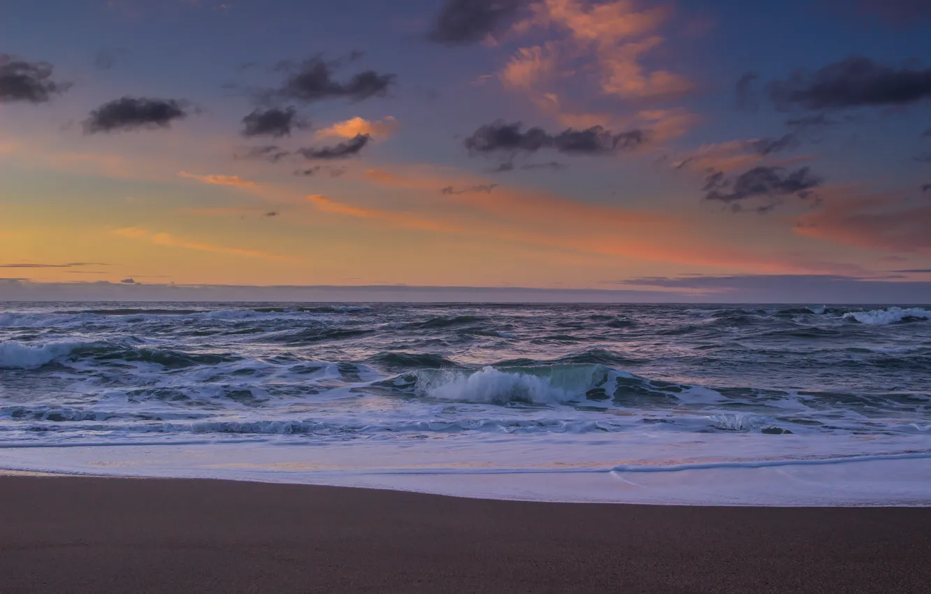Photo wallpaper sand, beach, landscape, the ocean, dawn, shore