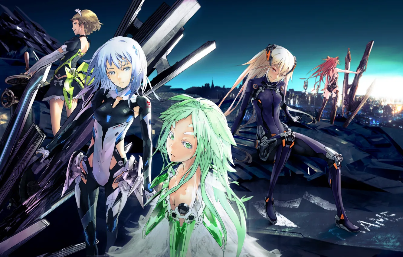 Photo wallpaper the city, lights, girls, costumes, aircraft, Beatless, Redjuice