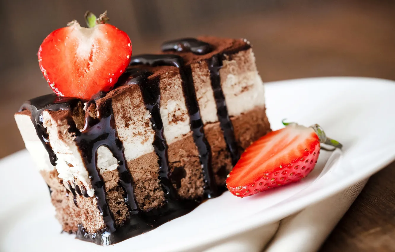 Photo wallpaper chocolate, strawberry, cake, dessert, sweet