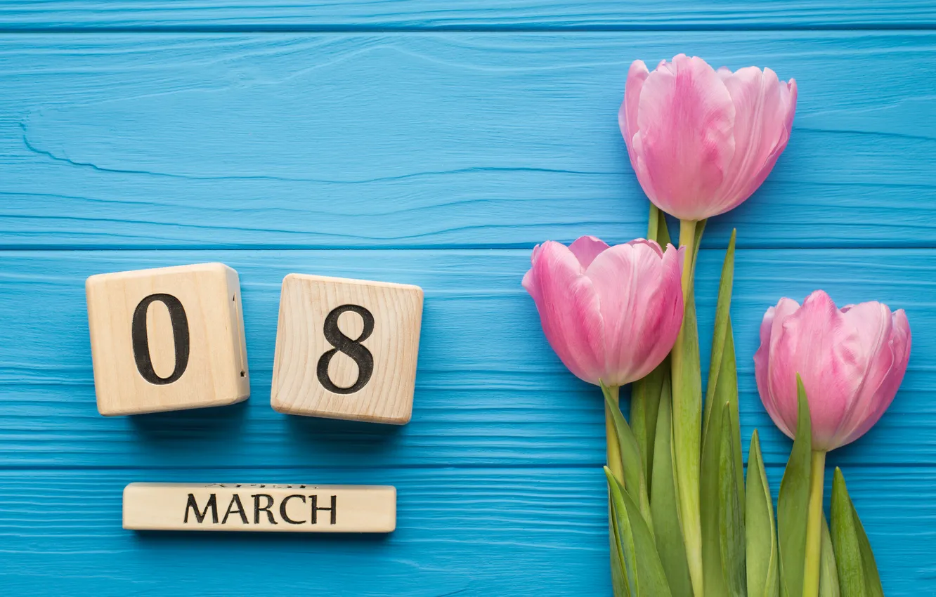 Photo wallpaper flowers, tulips, March 8, wood, pink, flowers, tulips, spring