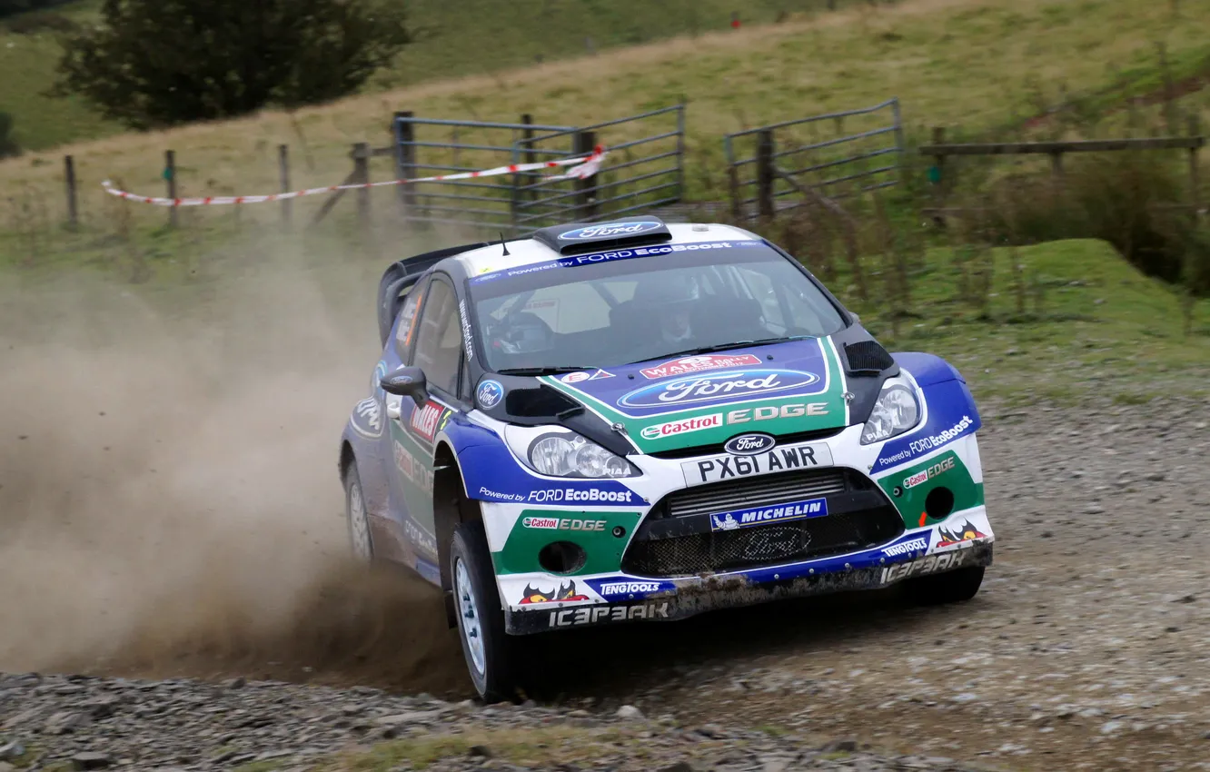 Photo wallpaper machine, sport, Ford, The hood, Skid, Ford, WRC, the front