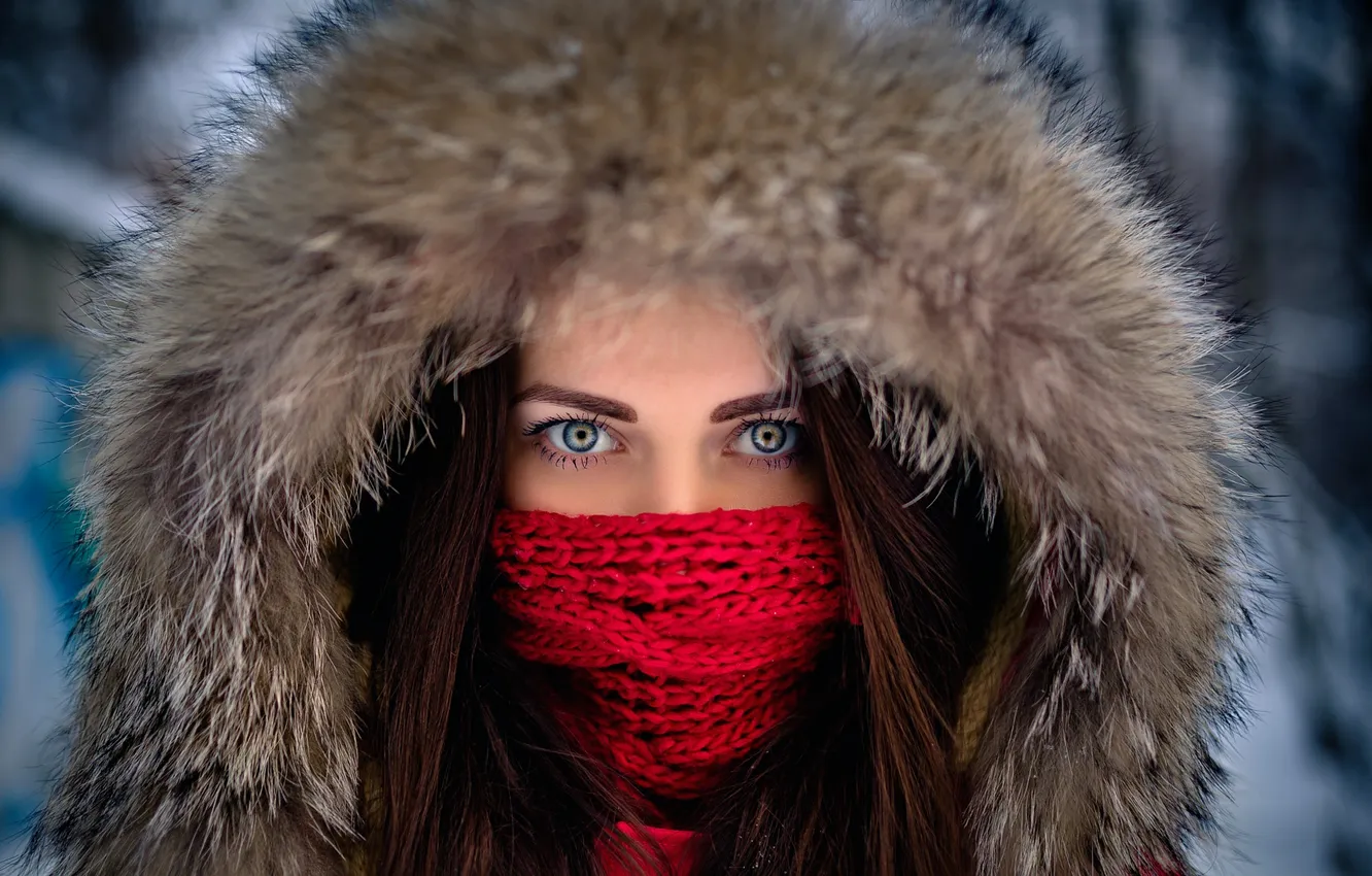 Photo wallpaper look, scarf, fur