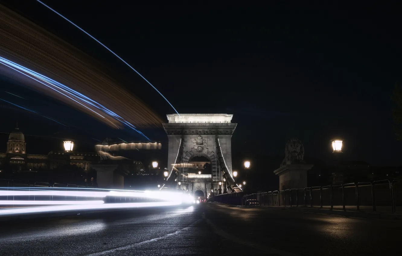 Photo wallpaper night, the city, Budapest, Chain Bridge
