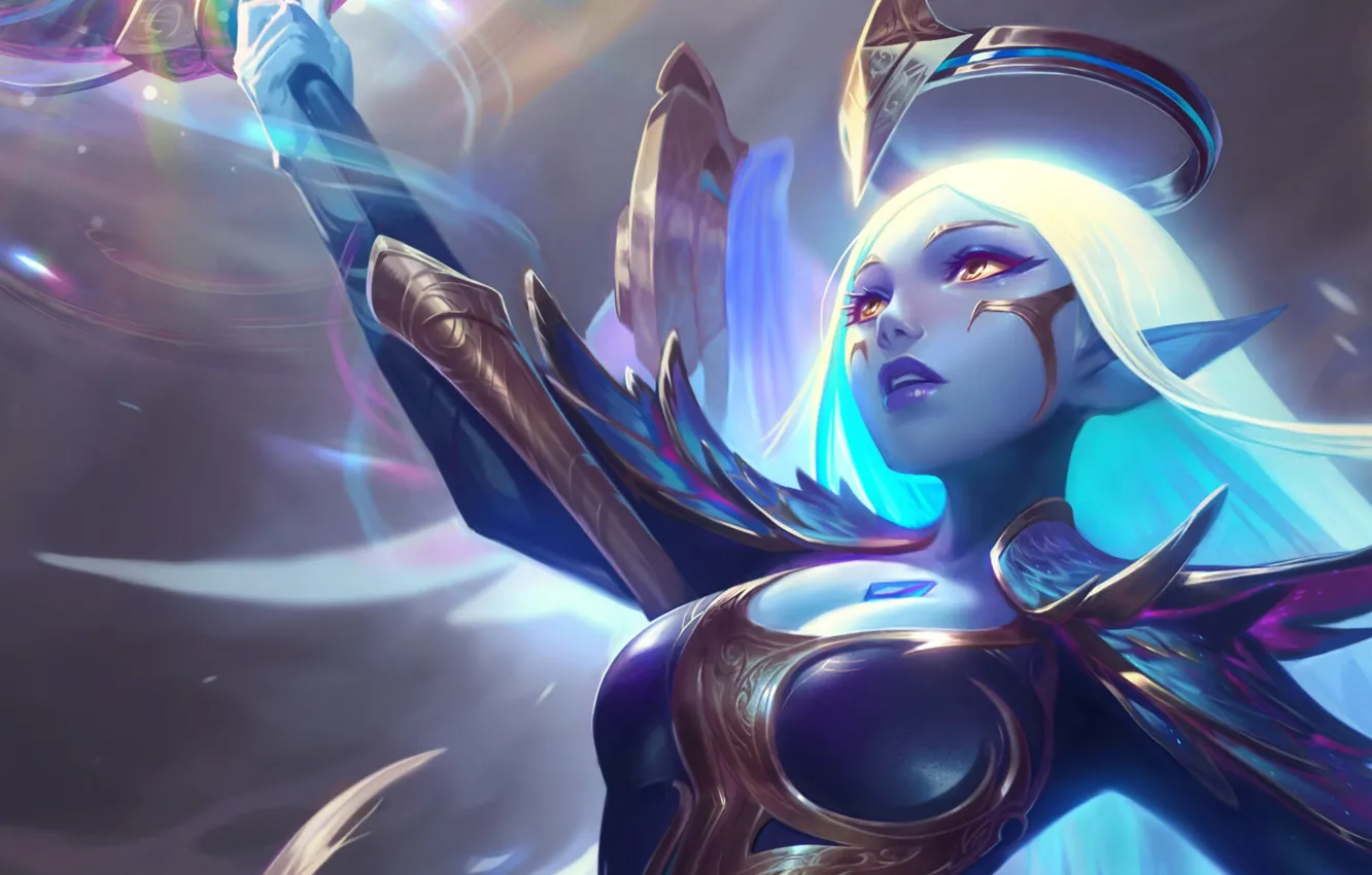 Photo wallpaper light, magic, armor, light, magic, armor, white hair, beautiful girl