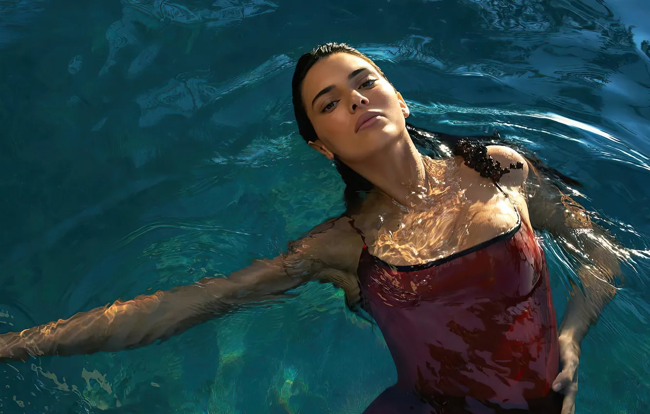 Photo wallpaper look, water, girl, light, model, wet, pool, Kendall Jenner