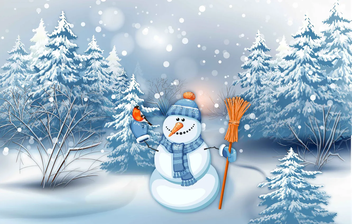 Photo wallpaper winter, forest, snow, holiday, hat, figure, graphics, new year