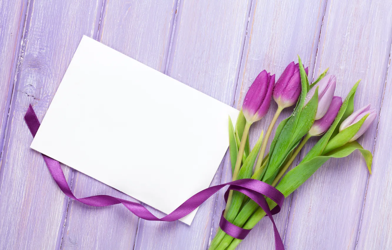 Photo wallpaper flowers, bouquet, frame, tulips, wood, flowers, tulips, postcard