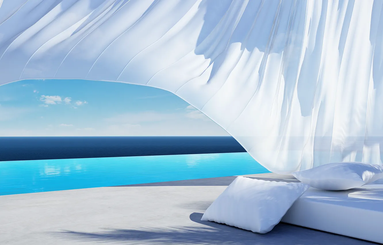 Photo wallpaper water, bed, shadow, pillow, fabric
