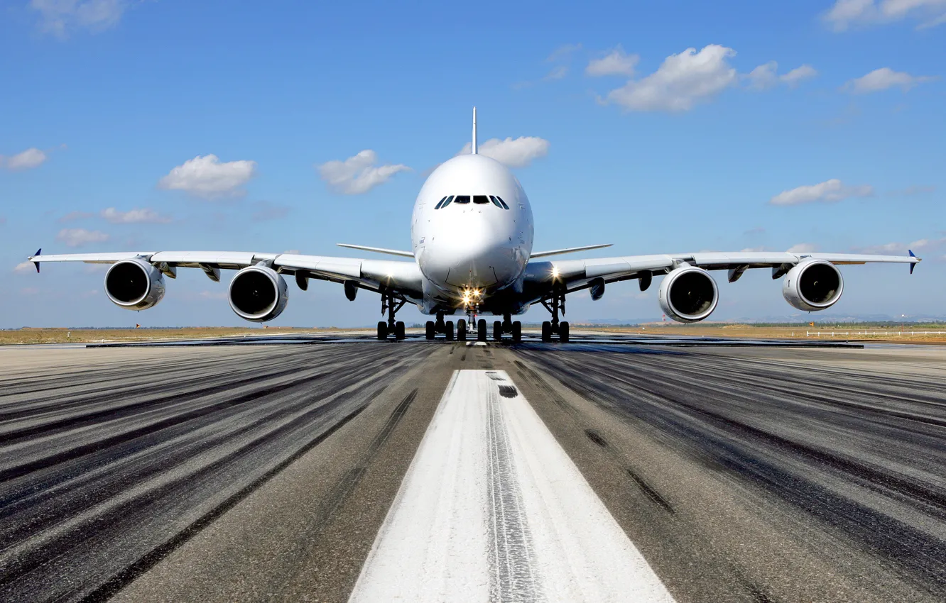 Photo wallpaper the sky, strip, the plane, the airfield, jet, passenger, widebody, double deck