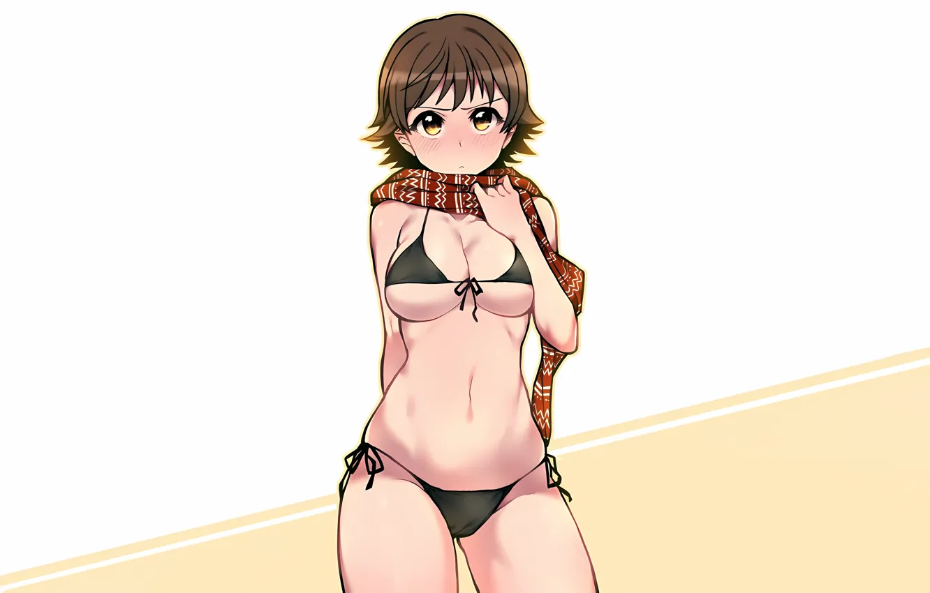 Photo wallpaper girl, sexy, Cameltoe, cleavage, brown hair, boobs, anime, beautiful