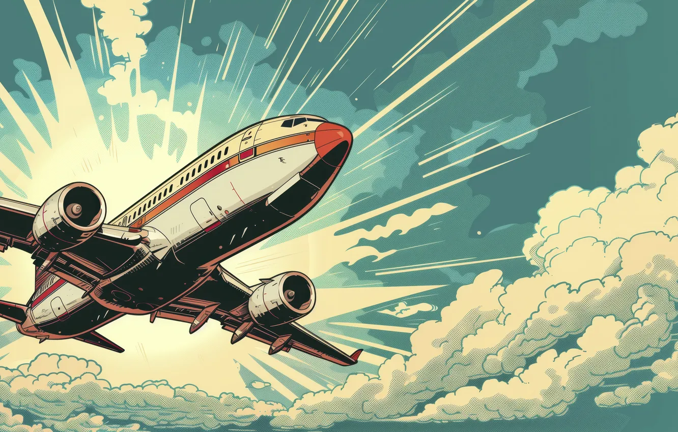 Photo wallpaper clouds, flight, art, the plane, liner