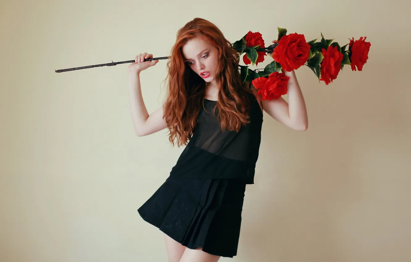 Photo wallpaper girl, flowers, pose
