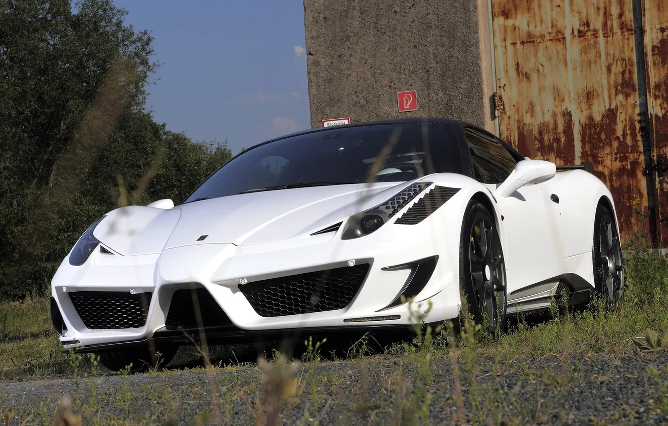 Photo wallpaper white, the sky, clouds, trees, Italy, Ferrari, white, Ferrari