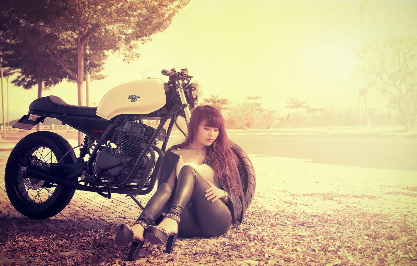 Photo wallpaper girl, background, motorcycle