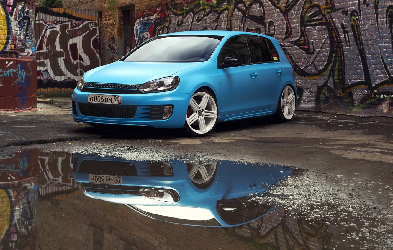 Photo wallpaper blue, tuning, Volkswagen, GTI, Mat
