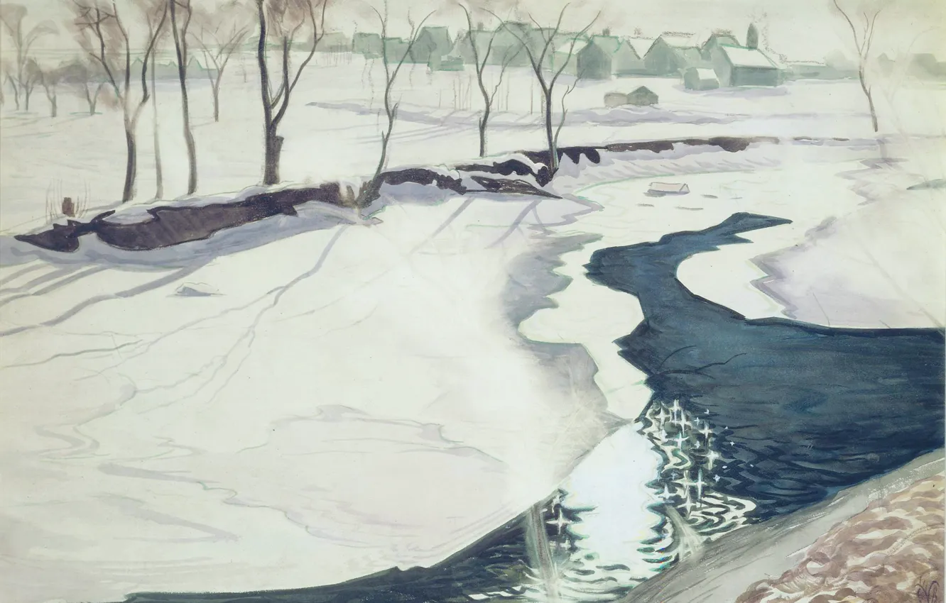 Photo wallpaper 1931, Charles Ephraim Burchfield, Winter Landscape with Stream