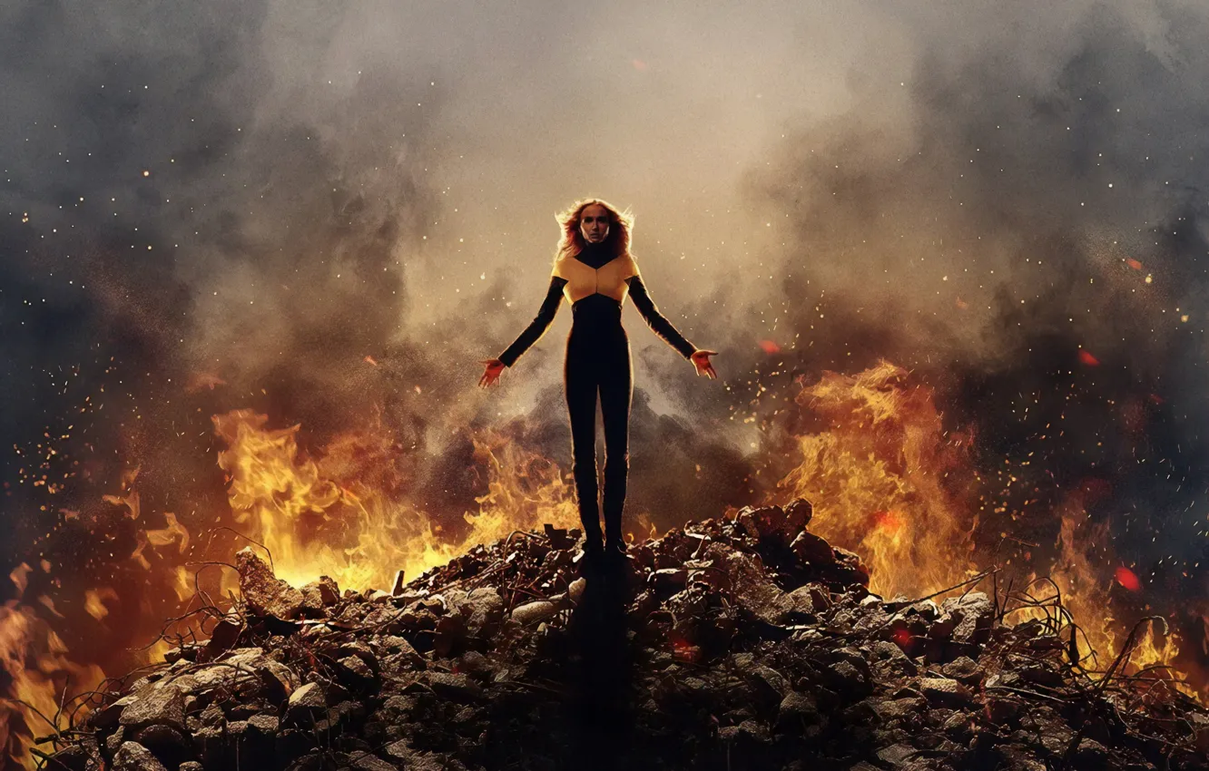 Photo wallpaper Dark, Action, Olivia Munn, Fire, Flame, X-Men, Storm, Smoke