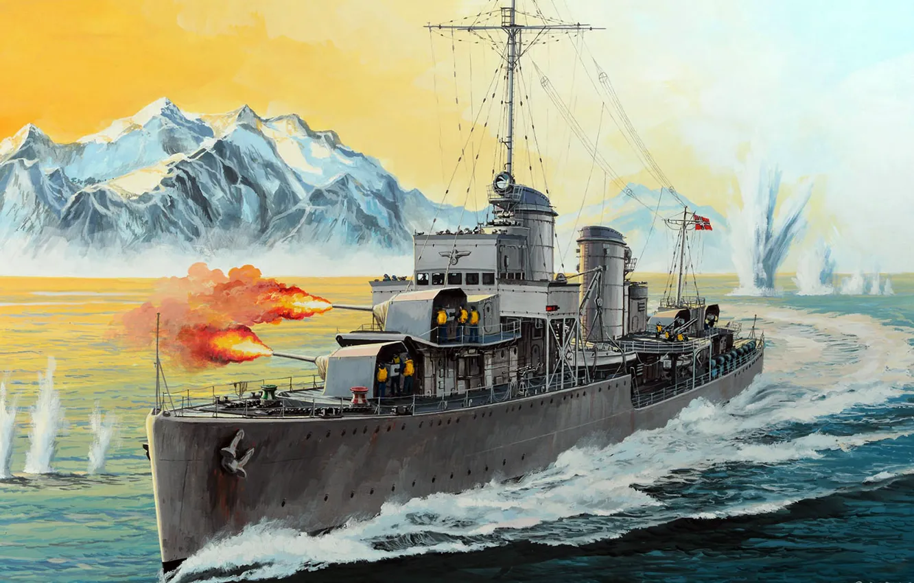 Photo wallpaper The Third Reich, Kriegsmarine, Navy Germany, destroyers, The severe damage of Mirovaya war, type 1936, …