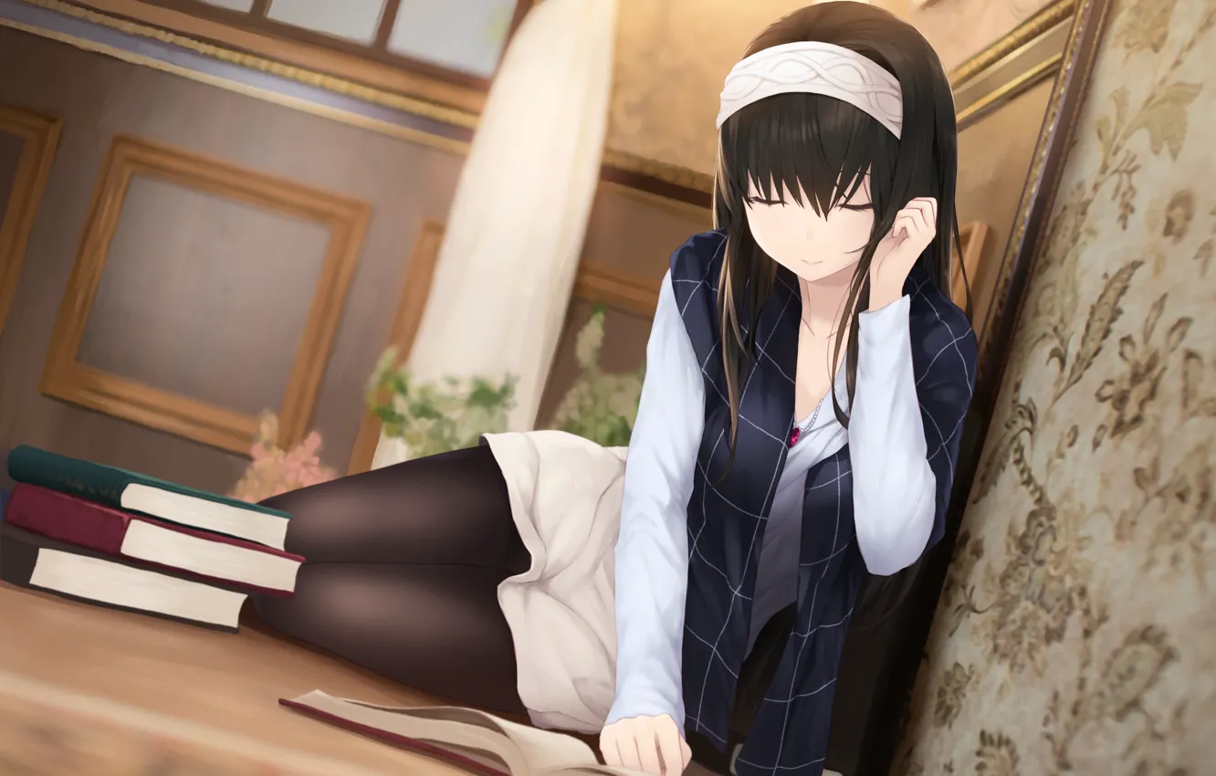 Photo wallpaper girl, book, sitting, IdolM@ster