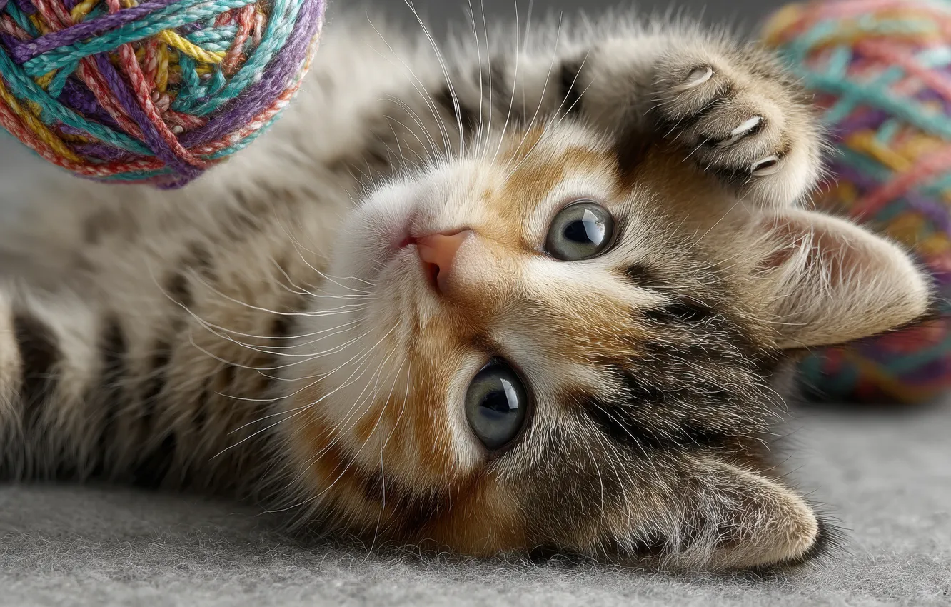 Photo wallpaper cat, eyes, look, tangle, pose, grey, the game, legs