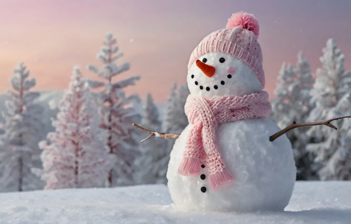 Photo wallpaper winter, forest, light, snow, hat, new year, scarf, Christmas