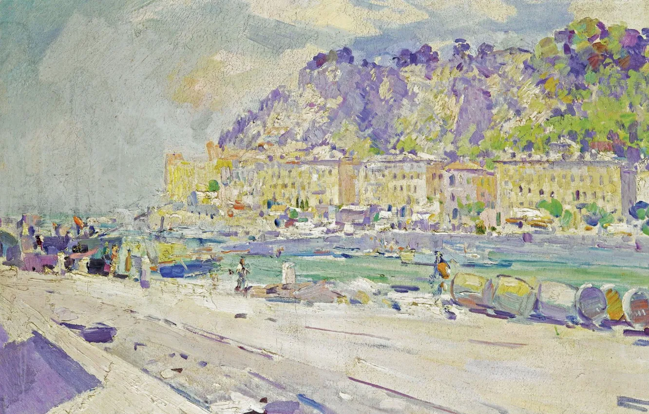 Photo wallpaper landscape, rocks, home, picture, promenade, Konstantin Korovin, The South Of France