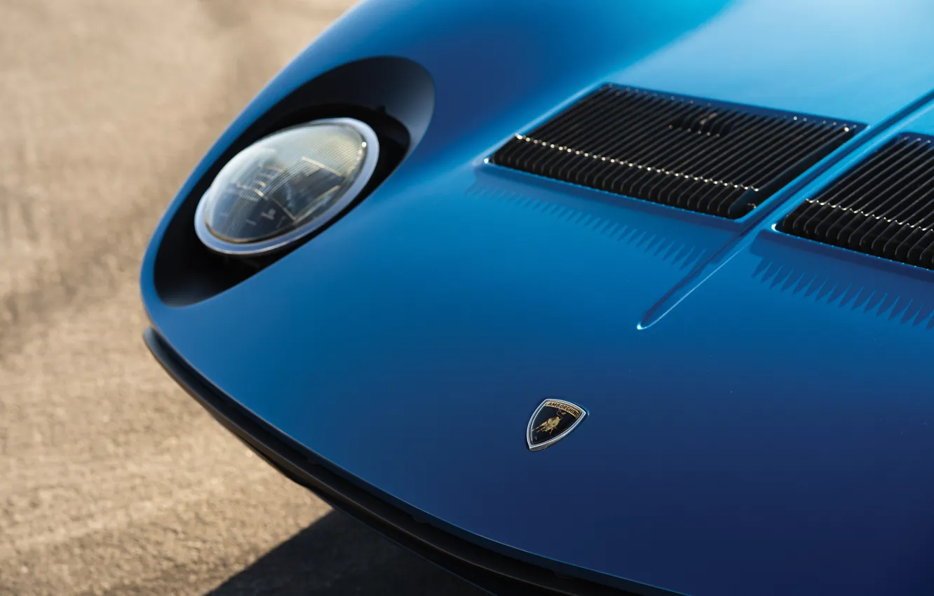 Photo wallpaper Lamborghini, 1971, logo, front, lambo, Miura, badge, Lamborghini Miura P400 SV