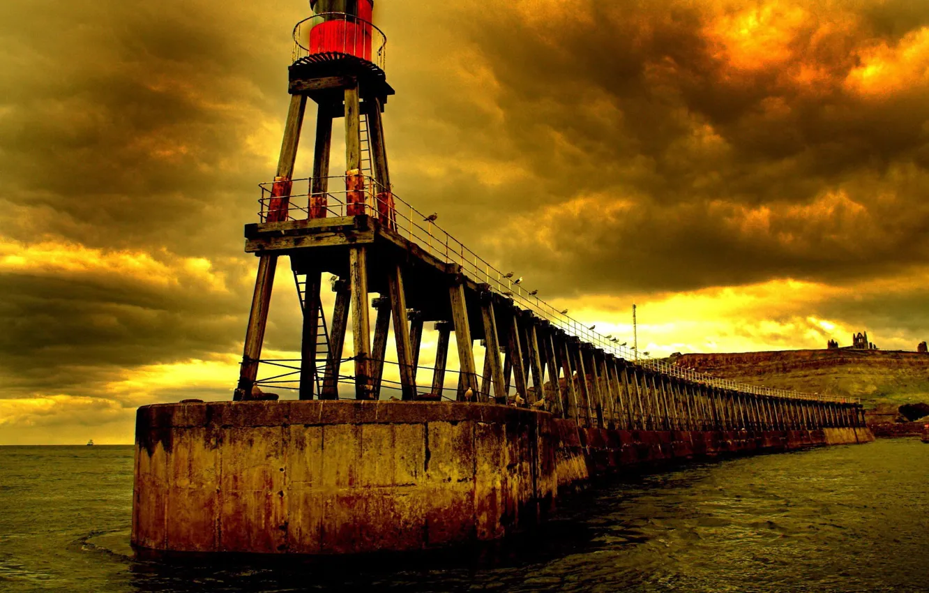 Photo wallpaper water, clouds, lighthouse