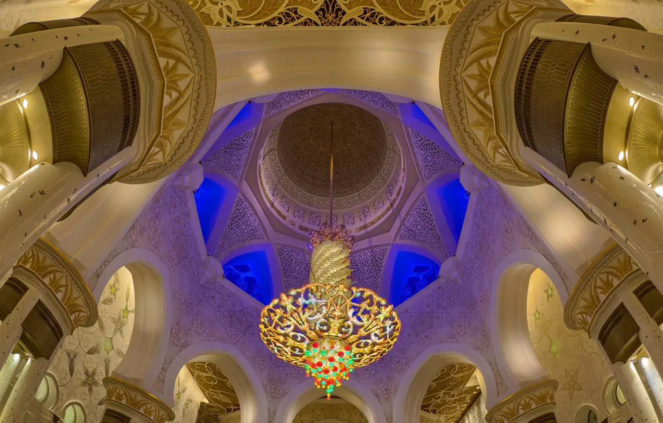 Photo wallpaper chandelier, hall, UAE, Abu Dhabi, the Sheikh Zayed Grand mosque