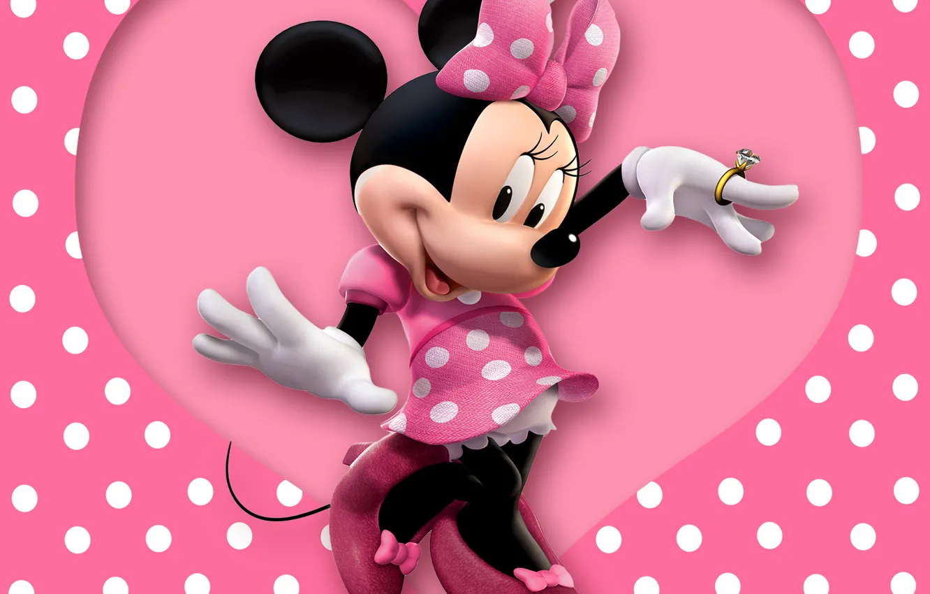 Photo wallpaper heart, pink, cartoon, disney, mouse, polka dots, minnie