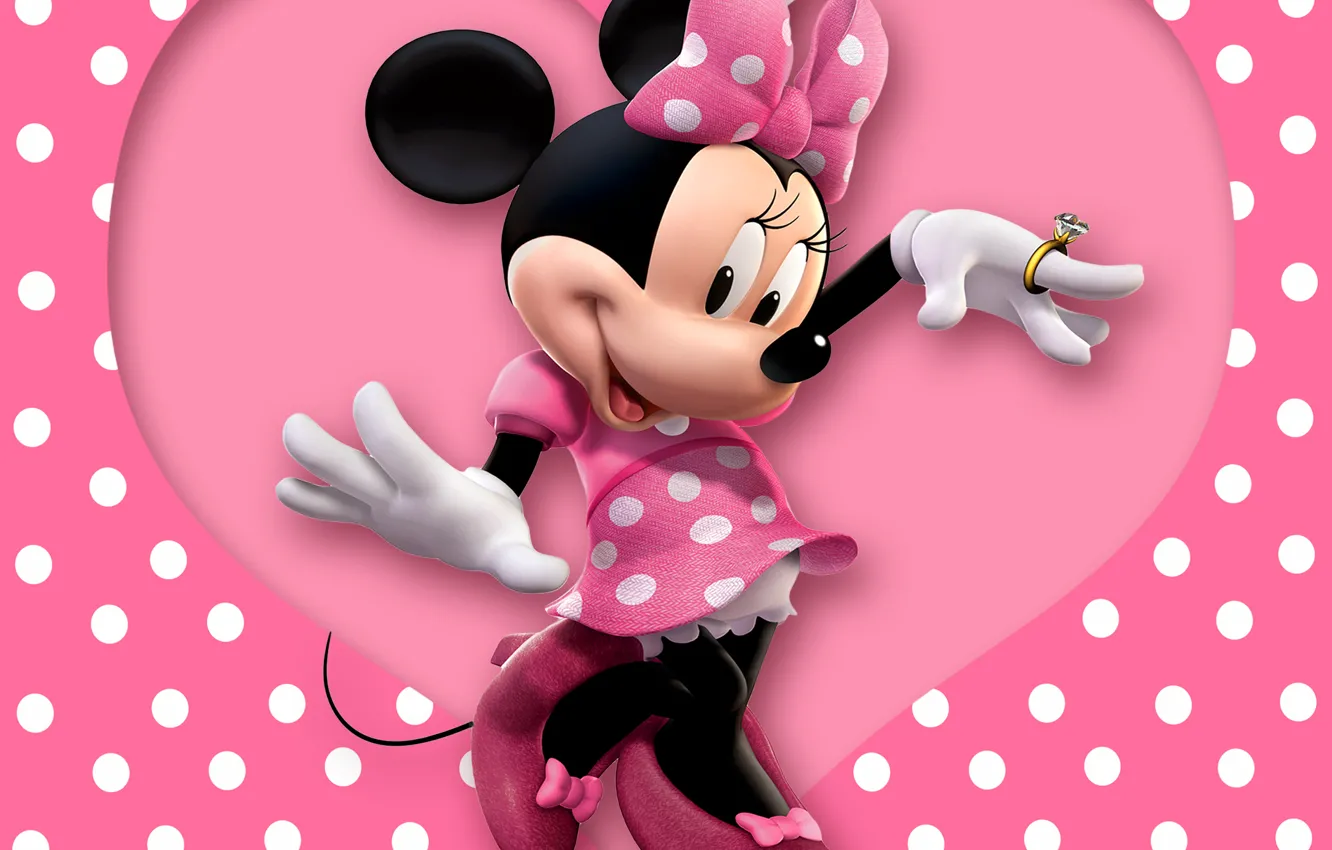 Photo wallpaper Disney, heart, pink, cartoon, mouse, polka dots, minnie