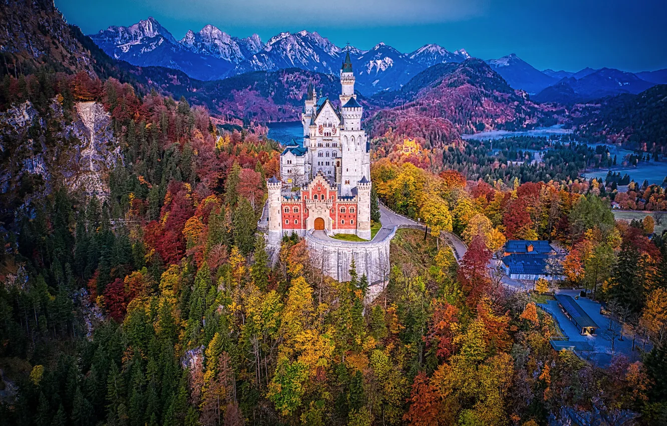 Photo wallpaper autumn, forest, mountains, castle, Germany, Bayern, Germany, Bavaria