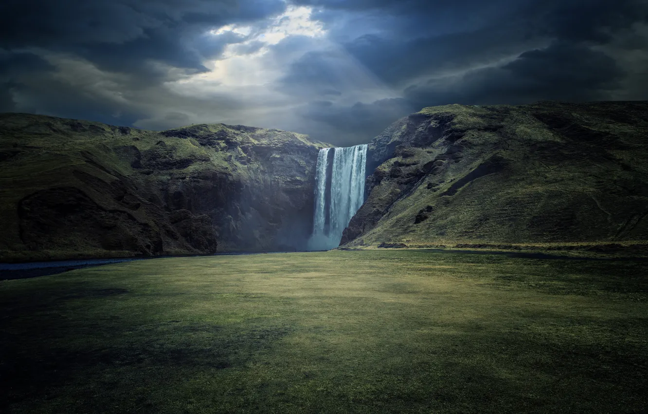 Photo wallpaper nature, river, waterfall, waterfall, Iceland, Skogafoss, Skoga River