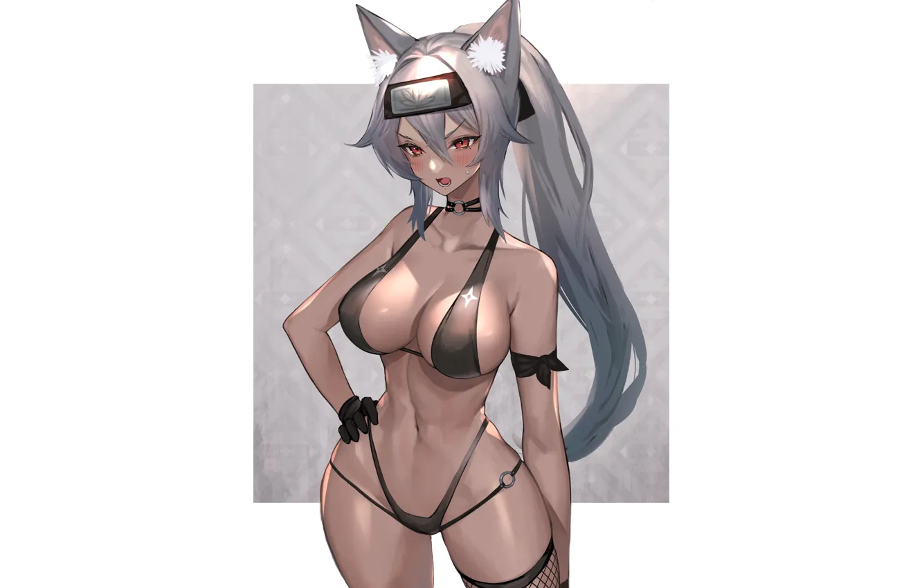 Photo wallpaper girl, hot, sexy, fox, boobs, anime, breasts, babe