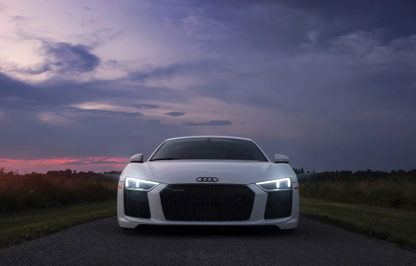 Photo wallpaper the sky, light, Audi, lights, the evening, morning, Audi R8