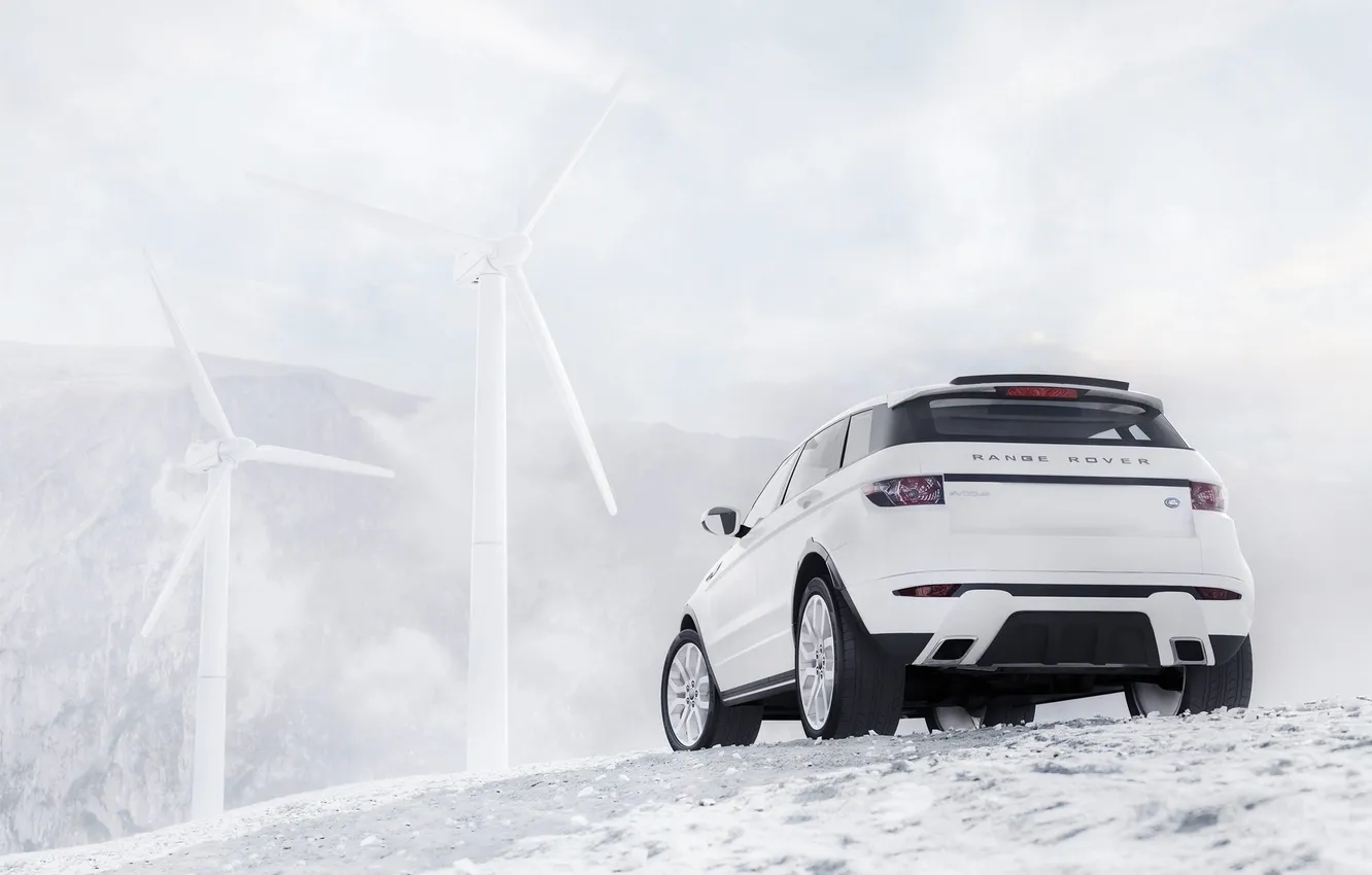 Photo wallpaper white, jeep, windmills, Range Rover, SUV, range rover evoque