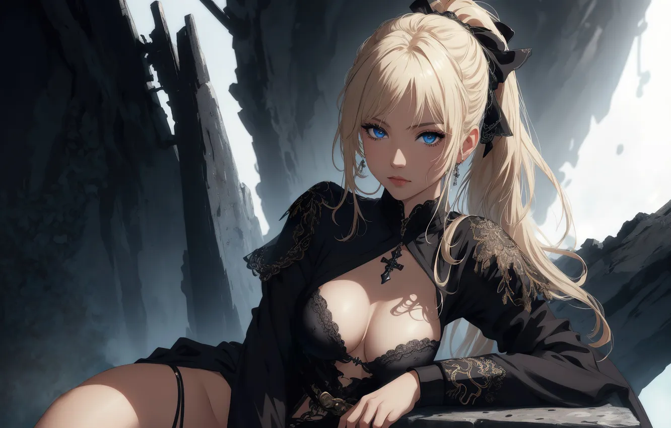 Photo wallpaper look, girl, blue eyes, digital art, art work Razor127, AI ART, Anime style