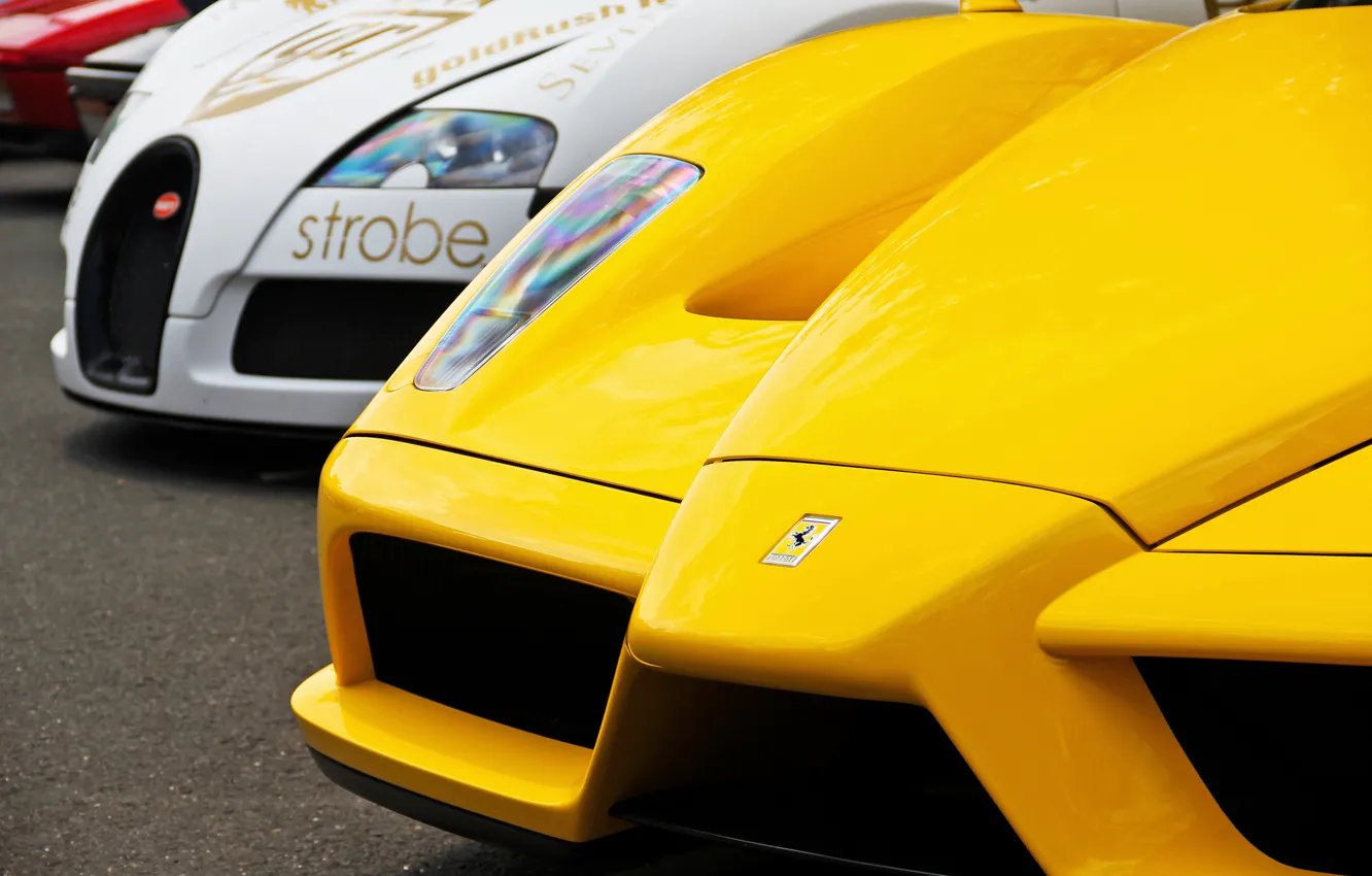 Photo wallpaper white, yellow, veyron, Ferrari, bugatti, white, Ferrari, Bugatti
