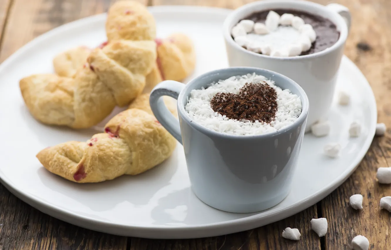 Photo wallpaper heart, bagel, hot chocolate