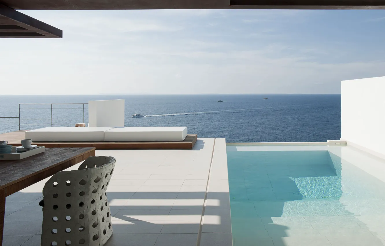 Photo wallpaper design, style, Villa, interior, pool, sea view, terrace, open space