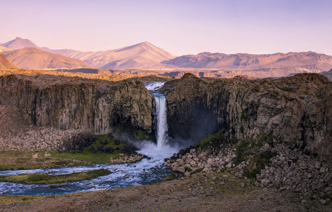 Photo wallpaper mountains, stones, rocks, waterfall, Iceland