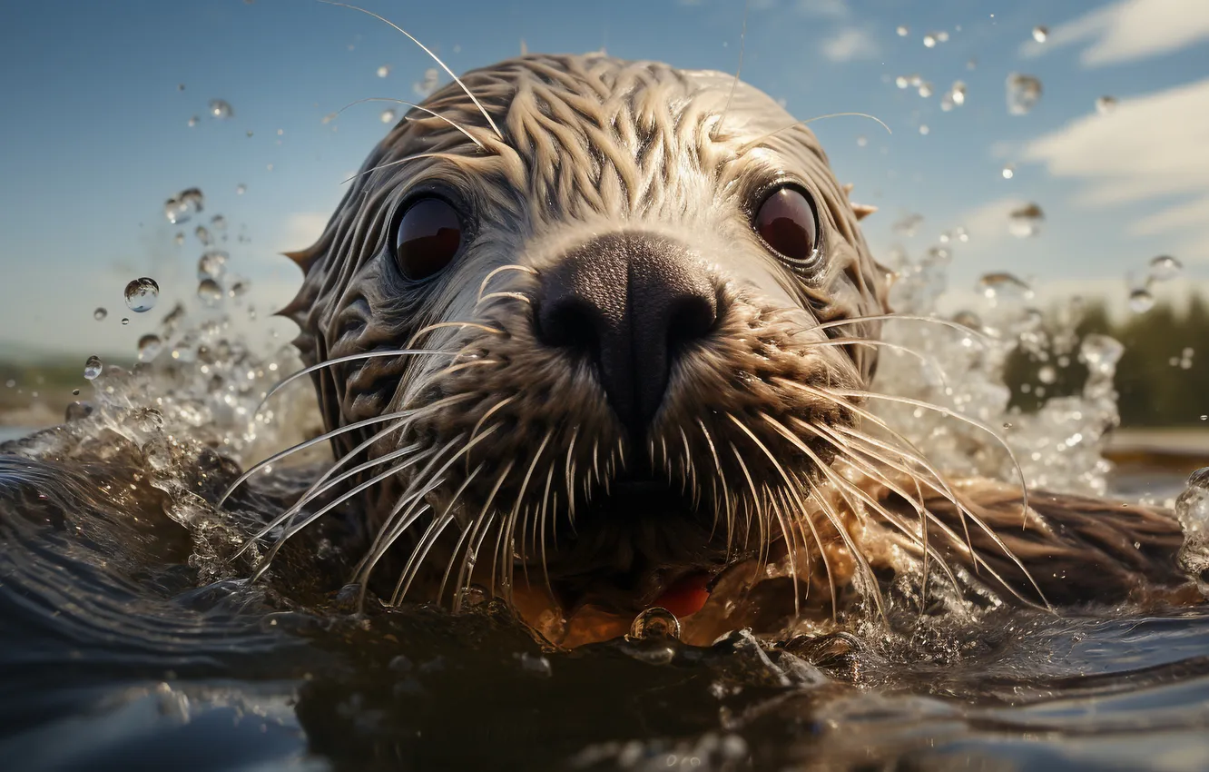 Photo wallpaper look, face, water, wet, Kalan, closeup, digital art, AI art