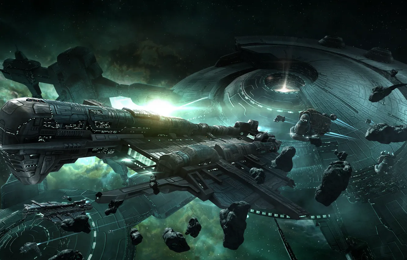 Photo wallpaper nebula, station, asteroids, Space, space, ruins, spaceship, eve online